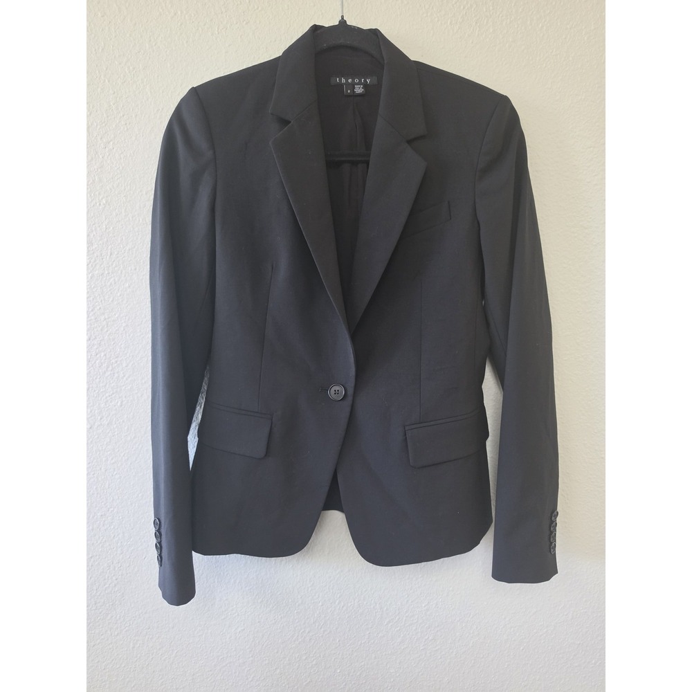 Theory Blazer Size 2 Black Wool Formal Classic Suit Jacket Coat Long Sleeve